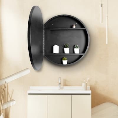 30 in. W x 30 in. H Round Black Surface Mount Bathroom Medicine Cabinet with Mirror