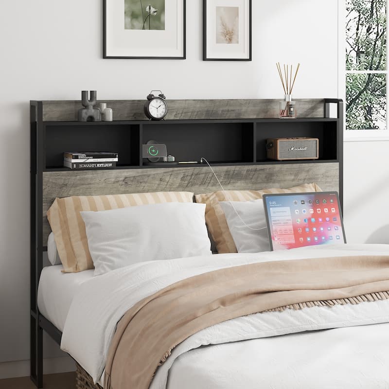 Wood Platform Bed with Storage and 2 USB,No Noise