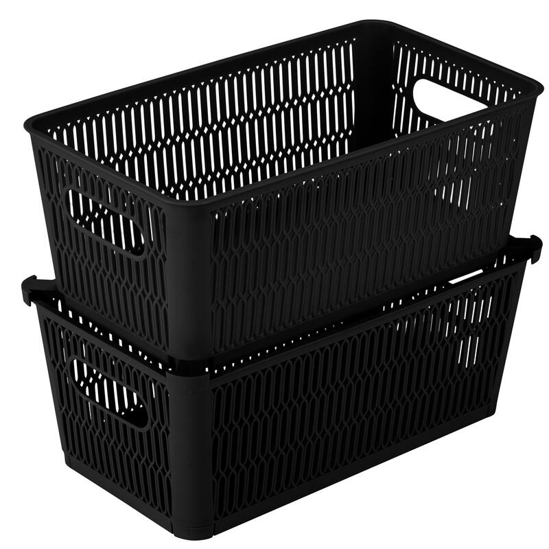 Simplify 2 Pack Slide 2 Stack It Small Storage Tote Baskets - 11.4" x 6.5" x 4.5" - Black