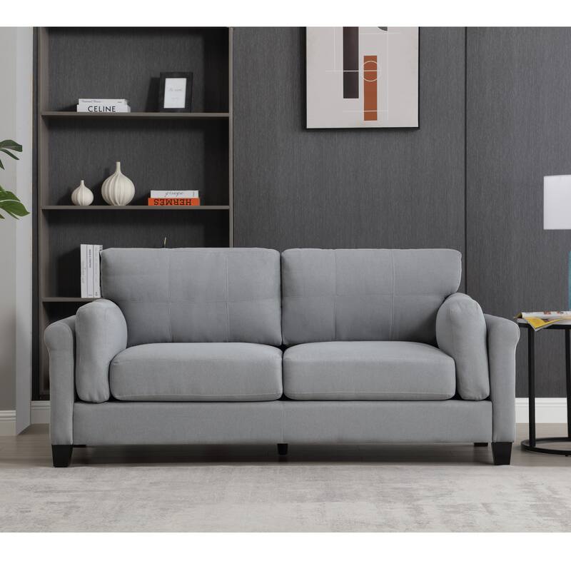 Modern 3-Seat Sofa Couch with USB Charging Ports, Button Tufted Linen Upholstered Sofa for Living Room, Home, or Office
