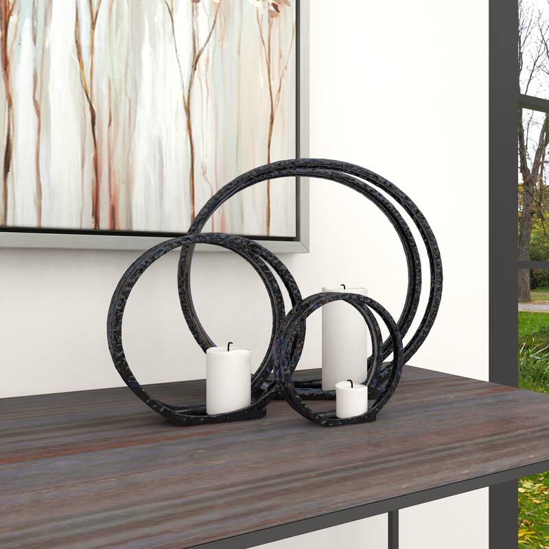 Silver Ceramic Pillar 3 Plate Candle Holder (Set of 3) - 14 x 5 x 13Round