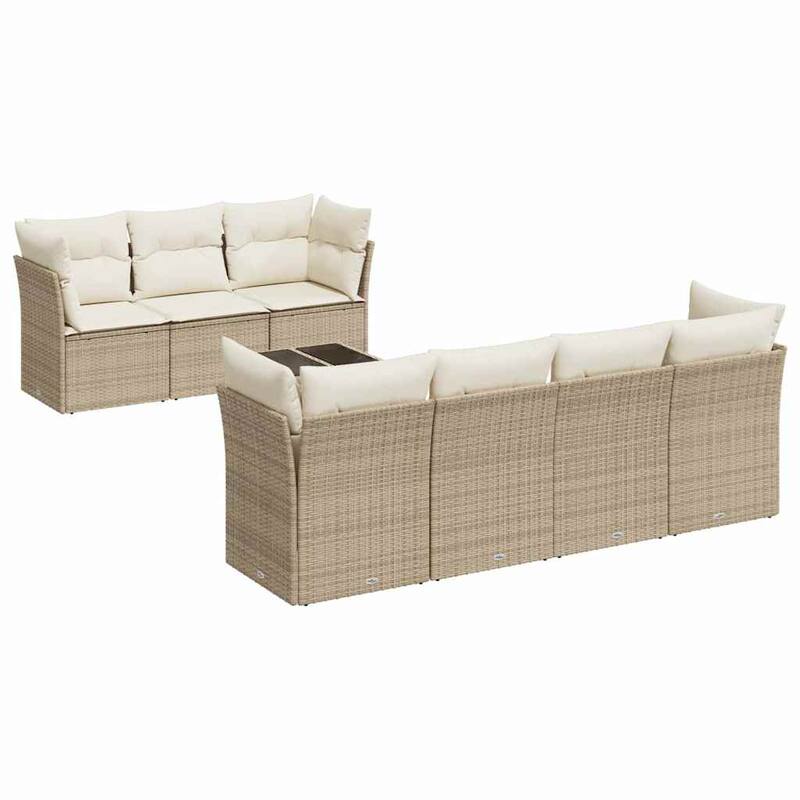 vidaXL Garden Sofa Set Beige PE rattan, steel, tempered glass, polyester - 21.7 x 21.7 x 14.6