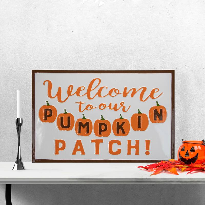 20.25" Orange White "Welcome To Our Pumpkin Patch!" Autumn Wall Decor
