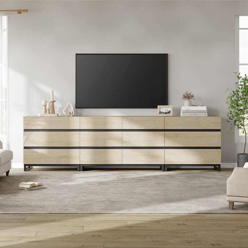 Modern TV Stand for TVs up to 120 inches, 3 in 1 TV Console with 12 Drawers, Media Console with Adjustable Shelf for Living Room