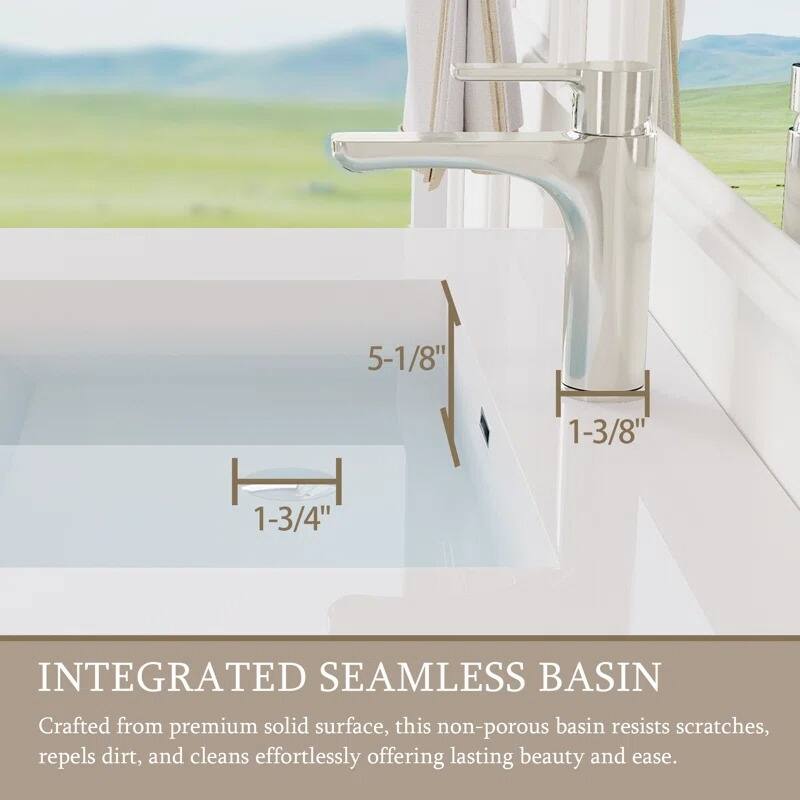 ABRUZZO 24" Floating Single Bathroom Vanity Wall-Mounted with Integrated Resin Top Basin 2 Soft Close Drawers Full Assembly