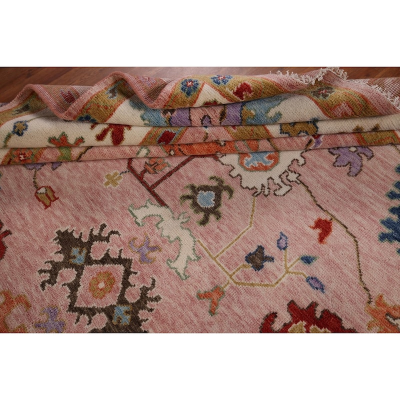 Pink Oushak Oriental Area Rug Handmade Wool Carpet - 8'11" x 11'7"