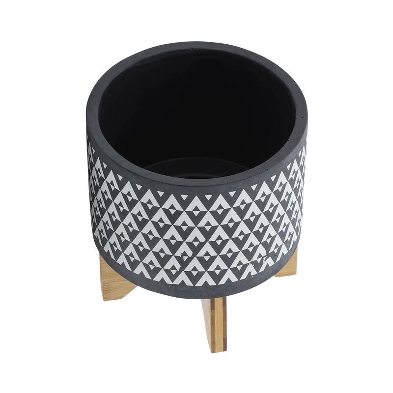 8-inch Ceramic Planter on Wooden Stand
