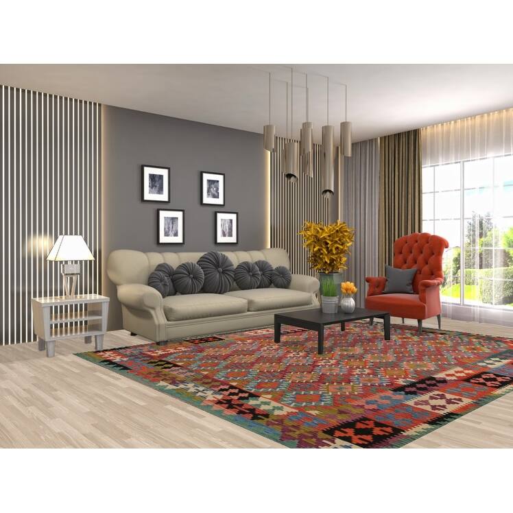 South Western Style Kilim Oriental Rug Flatweave Wool Carpet - 7'11"x 9'10"