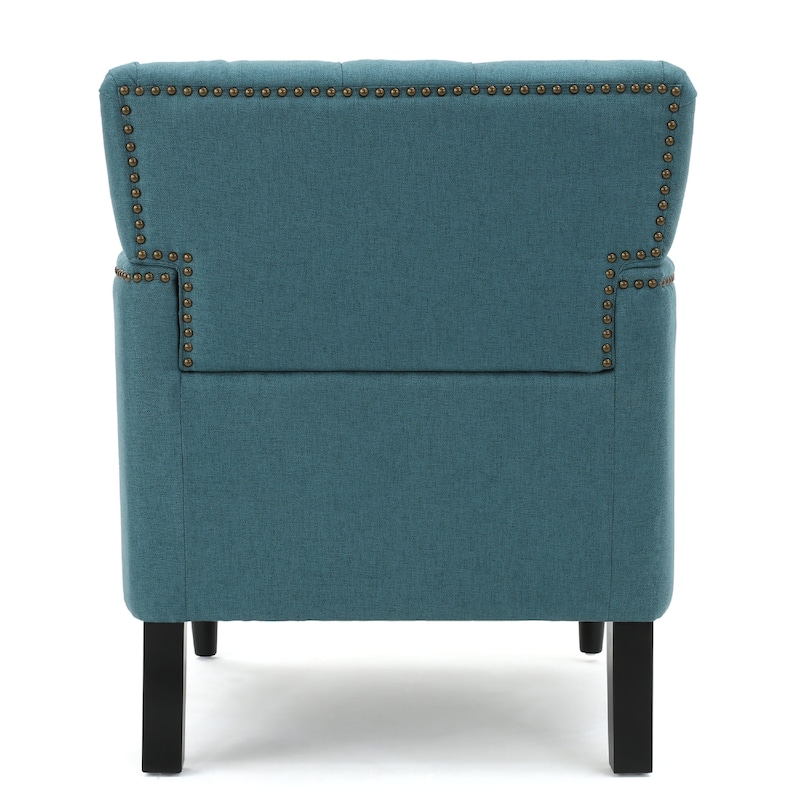 Lit Accent Club Armchair, Tufted Teal Fabric, Black Wood, Turned Legs