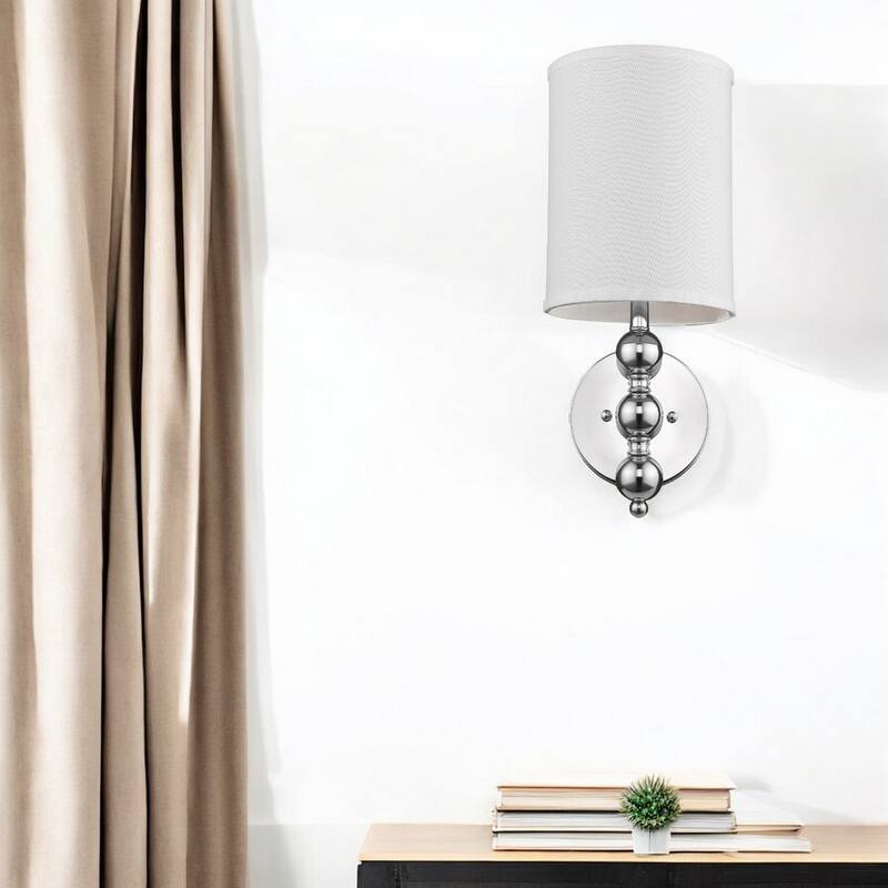 Chrome Wall Sconce Flush Mount Light with Fabric Shade and E12 Candelabra Base Dry Location Use - 19" H x 8" W x 4" D
