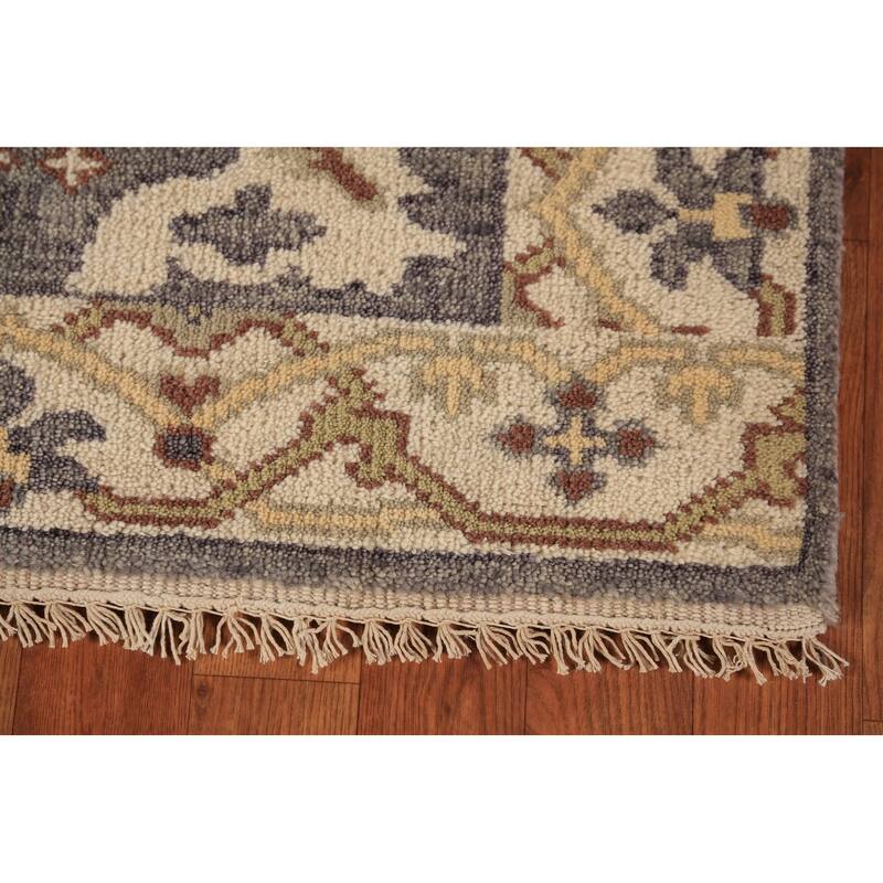 Gray & Ivory Oushak Indian Runner Rug Hand-Knotted Wool Carpet - 2'9"x 9'11"