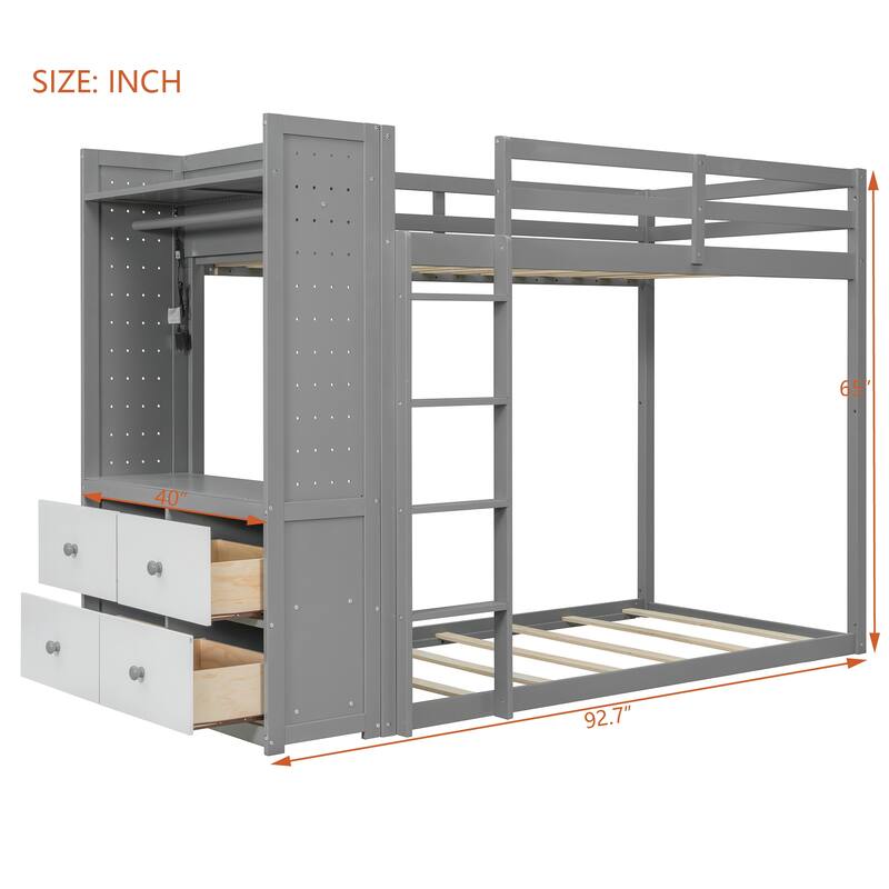 Twin Bunk Bed with Storage, Shelves, and LED Light Strip by Harper&Bright Designs