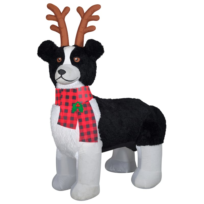 Gemmy Christmas Airblown Inflatable Mixed Media Border Collie Dog, 2.5 ft Tall, White