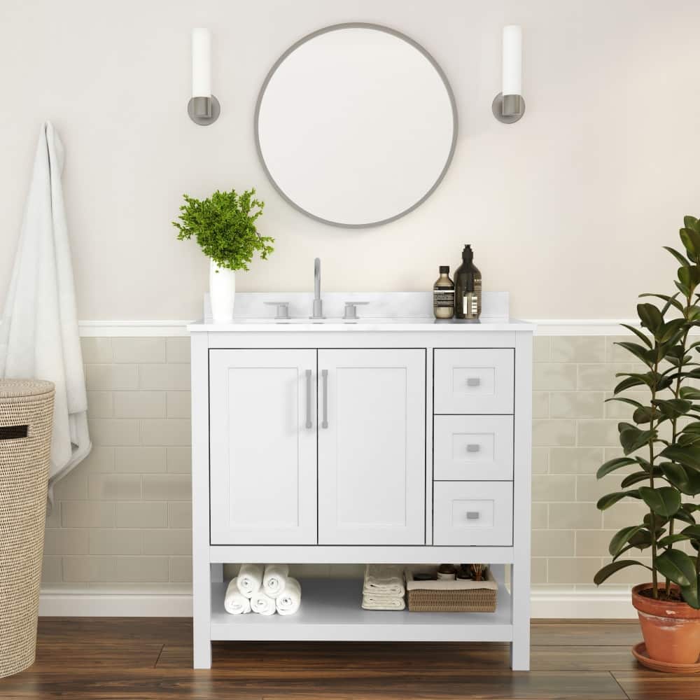 Bathroom Vanity with Sink, Open Storage, and Storage Drawers