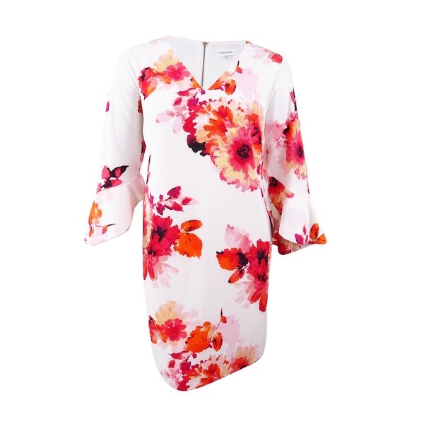 calvin klein bell sleeve floral dress