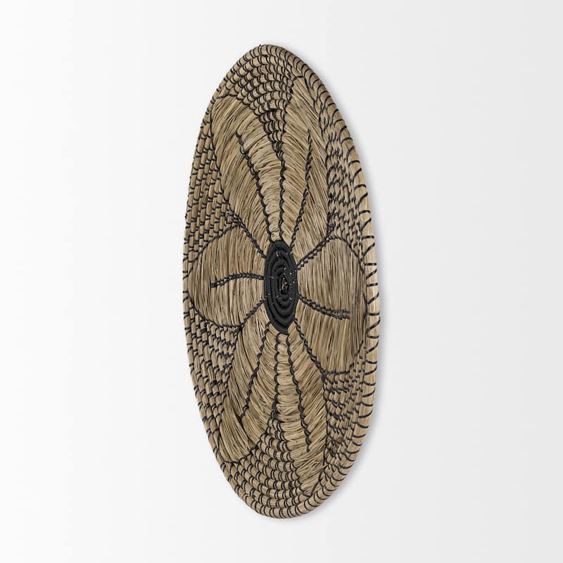 Mekhi Light Brown Seagrass w/ Black String Round Wall Hanging Plate