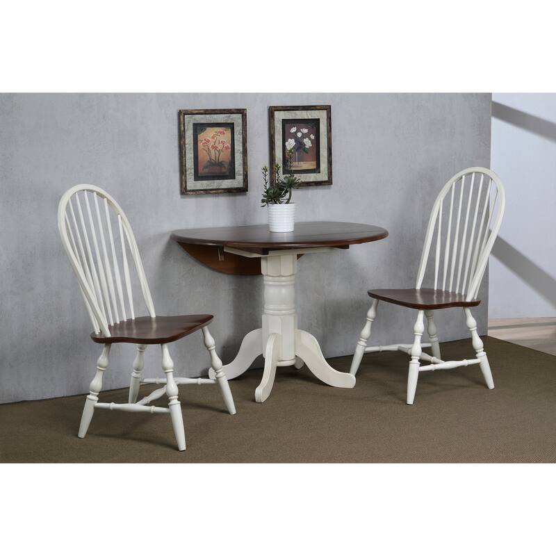 Extendable Round Dining Table Set 42" - 3 Piece Retro Drop Leaf Table & Chairs - Seats 4