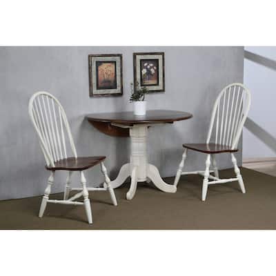 Extendable Round Dining Table Set 42" - 3 Piece Retro Drop Leaf Table & Chairs - Seats 4