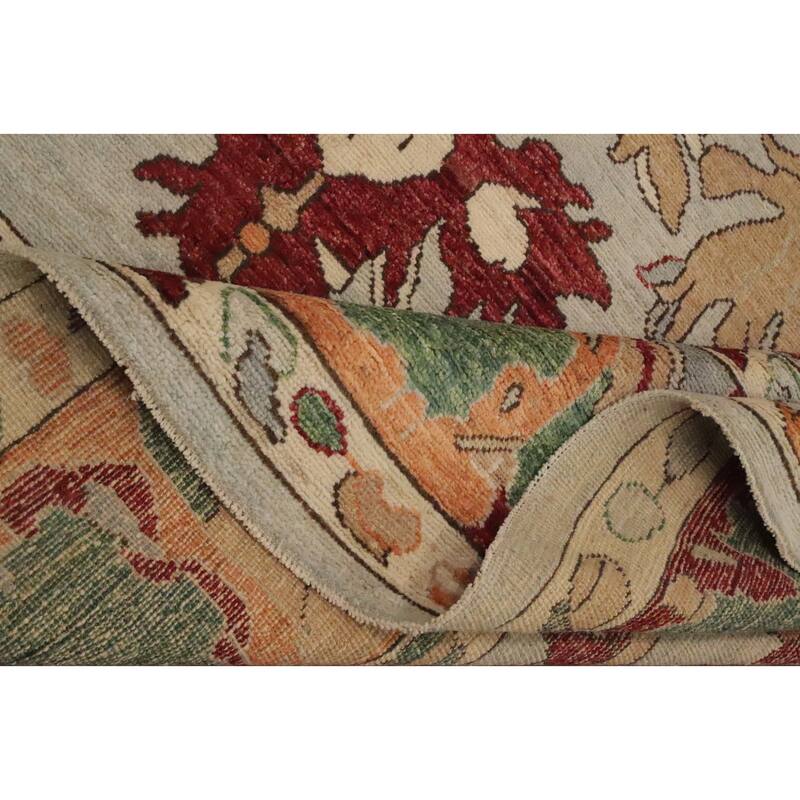 Hand Knotted Oriental 100% Wool Carpet Transitional Floral Beige & Ivories Oushak Area Rug - 14' 4'' X 10' 1''