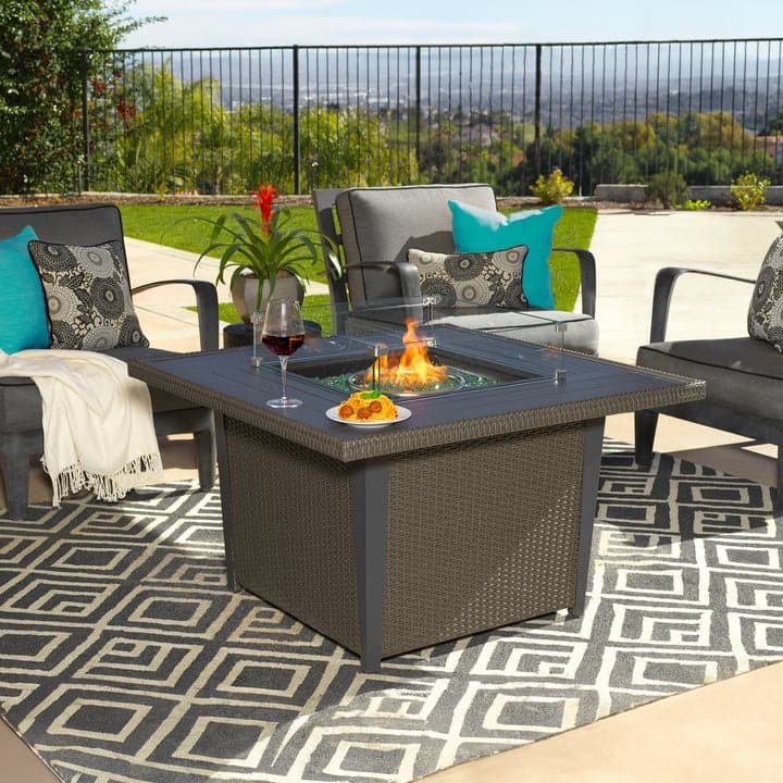 Kinger Home Ethan Rattan 42" Propane Gas Fire Pit Table Aluminum Frame