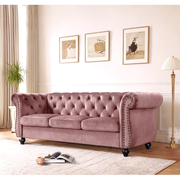 Style　ディープブラウン 89'' Japandi Style Curvy Upholstered Sofa