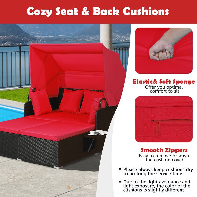 Costway Patio Rattan Daybed Lounge Retractable Top Canopy Side Tables - See Details