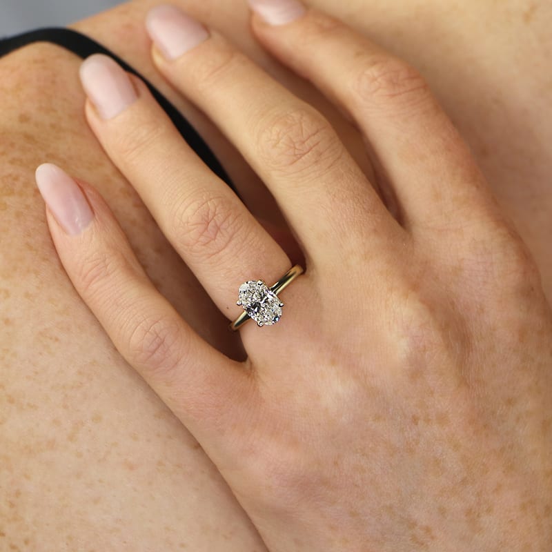 Auriya Lab Grown 1 3/5ct Oval Cut Hidden Halo Solitaire Diamond Engagement Ring in 14k Gold Certified (H-I, SI1-SI2)
