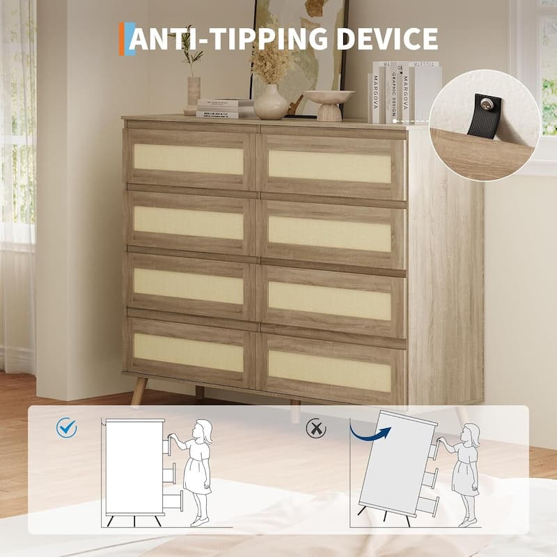 Boho 8 Drawers Wood Dressers TV Stand for Bedroom, Living Room, Hallway