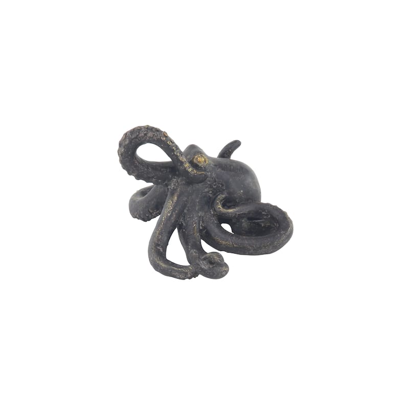Black Polystone Octopus Decorative Sculpture with Long Tentacles and Suctions Detailing - 11 x 7 x 5