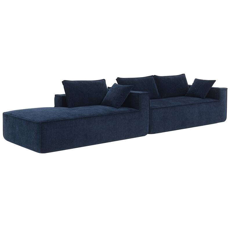 Minimalist Modular L-Shaped Sofa, Wrinkle-resistant Chenille, 2 PIC Free Combo, No Assembly, Dark Blue