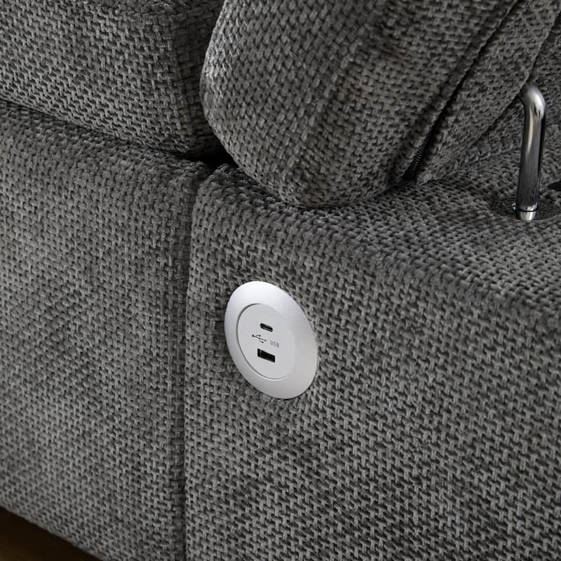 107" L-shaped Chenille Sofa with Adjustable Armrest and Ottoman