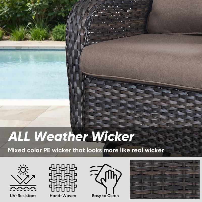 6 Pieces Outdoor Gliders Swivel Chairs with Table with 5-Inch Thick Cushions