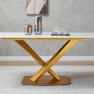 Sintered Stone Dining Table, Kitchen Table with Gold Carbon Steel Base ...
