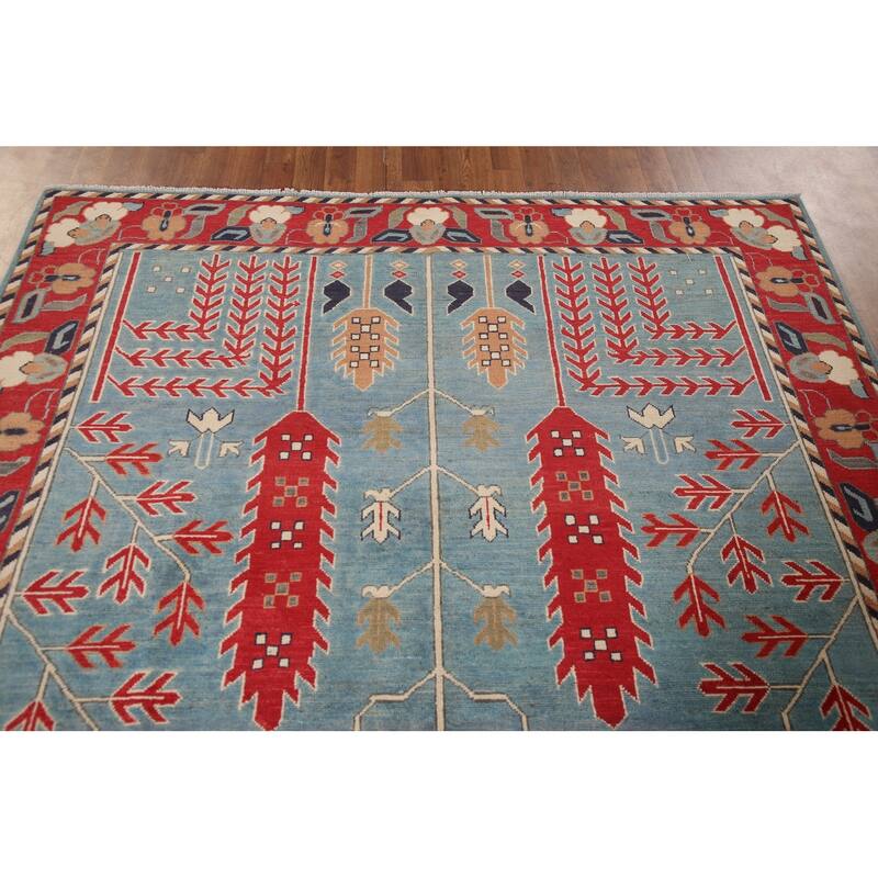 Traditional Blue Kazak Living Room Area Rug Handmade Wool Carpet - 6'6" x 9'9"