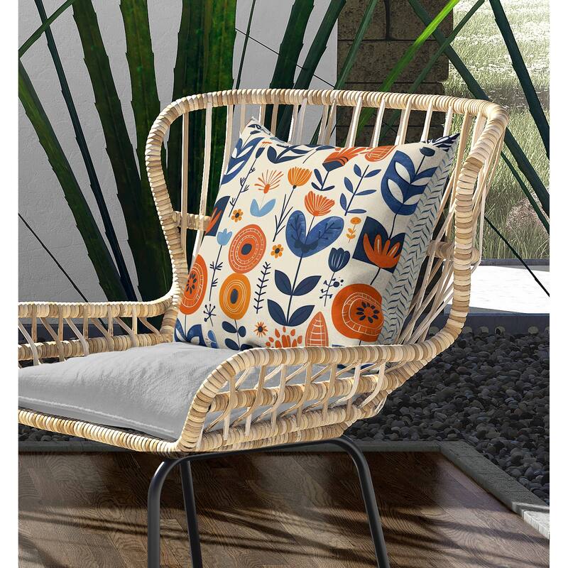 Baltic Blossoms Indoor/Outdoor Reversible Throw Pillow Beige and Orange