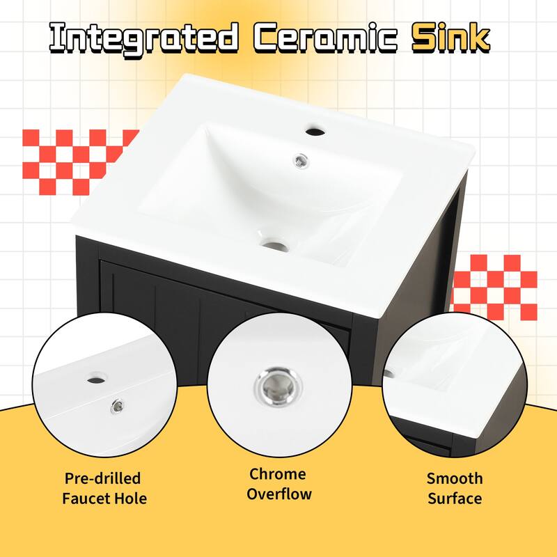 20" White Bathroom Vanity with Ceramic Sink, Soft Closing Door, Adjustable Shelve & Storage Rack, Freestanding Design