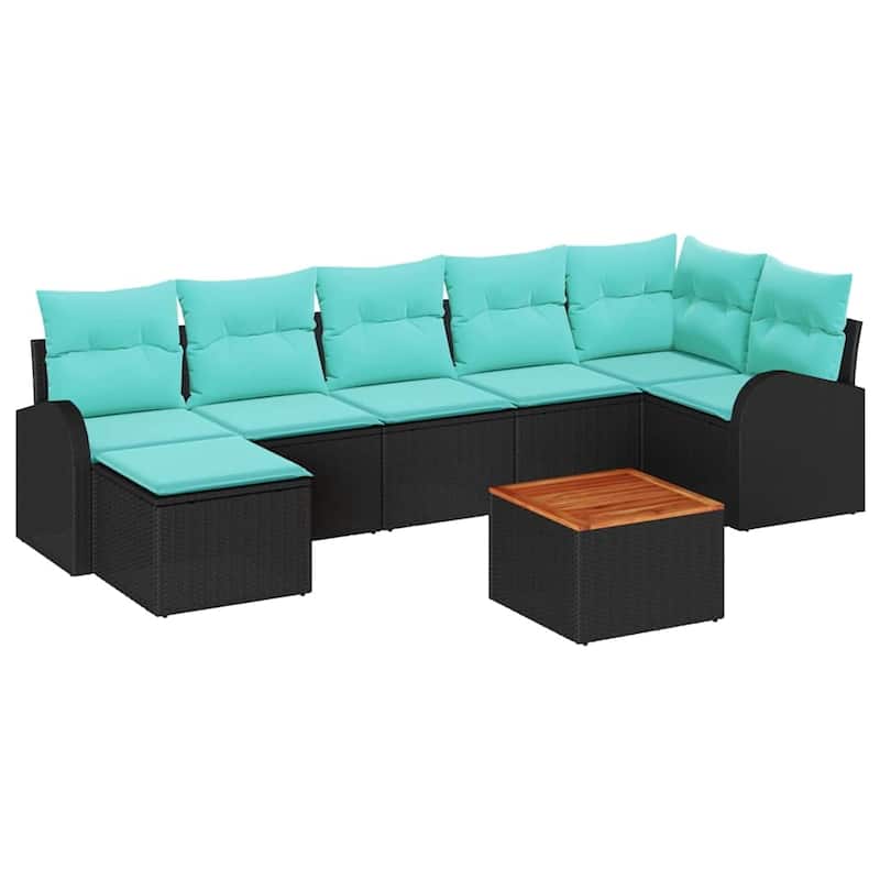 vidaXL 8 Piece Garden Sofa Set with Cushions Black Poly Rattan Acacia - 113.8×48.8×27.2