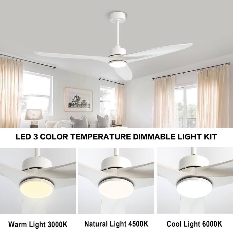 WINGBO 60 Inch DC Ceiling Fan with Lights and Remote Control, 3 Reversible Carved Wood Blades, 6-Speed Noiseless DC Motor