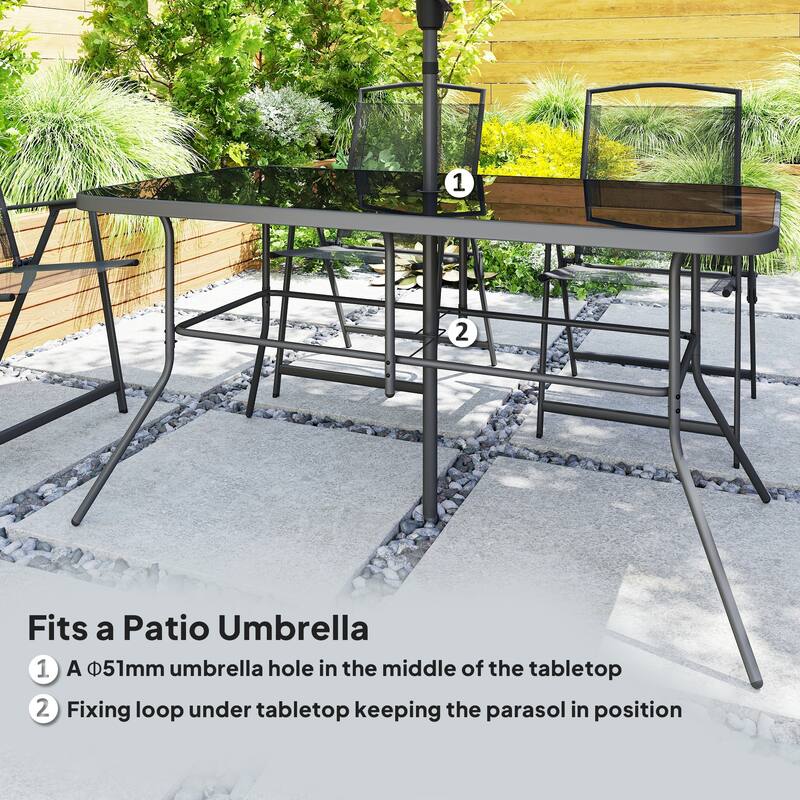 Outsunny 8 Piece Patio Dining Set with Table Umbrella, 6 Folding Chairs and Rectangle Dining Table