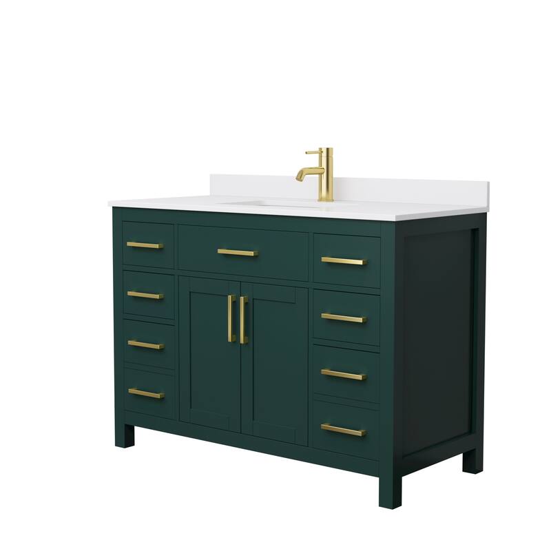 Beckett 48 Inch Single Vanity, Cultured Marble Top - Green, Gold Trim, White Cultured Marble Top
