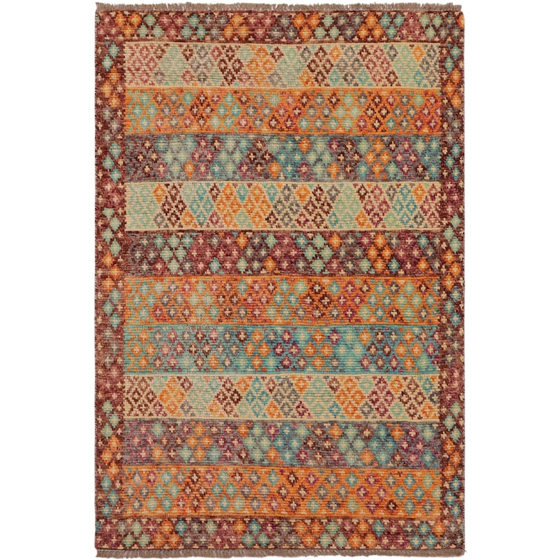 Eclectic Balochi Mejia Blue/Maroon Hand Knotted Wool Rug - 3'6'' x 5'2''