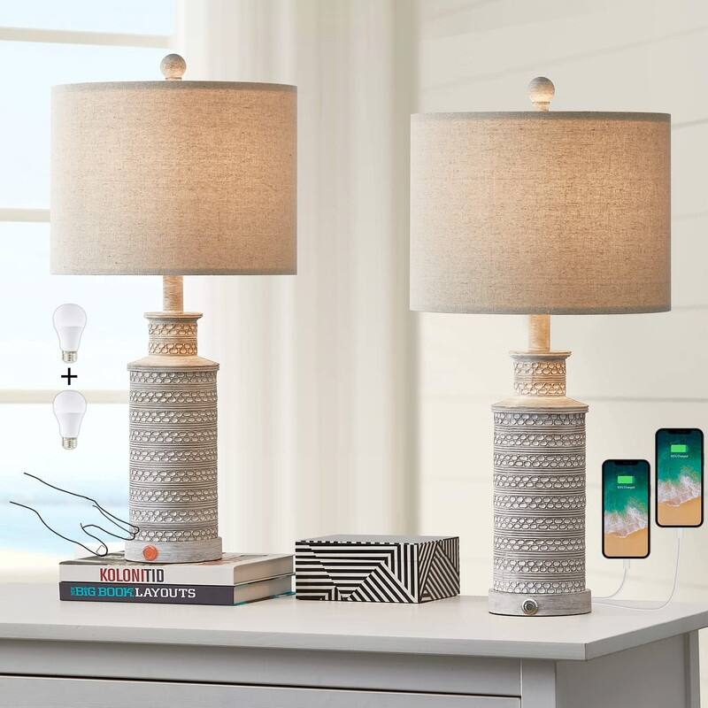 24'' Farmhouse Table Lamp Set of 2 for Bedroom