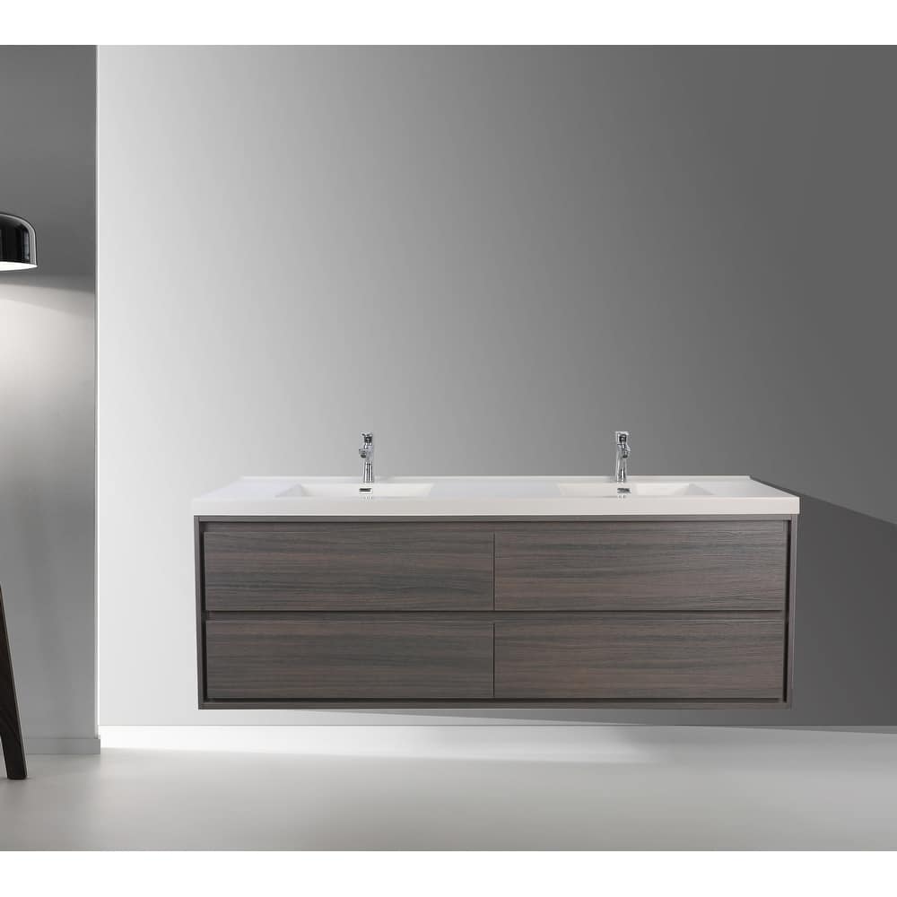 Sage 60" wall mounted bathroom vanity with double basin acrylic top
