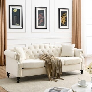 Classic 79" Chesterfield Velvet 3-Seater Sofa with Nailhead Trim - Bed ...