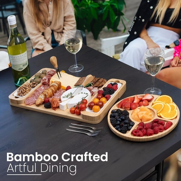 Charcuterie Board Gift Set - Cheese Board & Serving Tray, Large Bamboo Charcuterie Boards, Housewarming Gifts for New Home