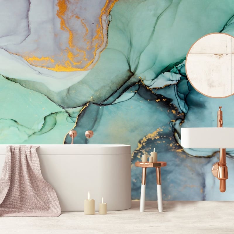 GK Wall Design Abstract Green and Gold Marble Look Removable Wallpaper