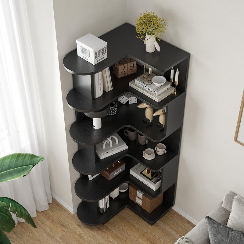 5-Tier Corner Bookshelf,L-Shaped Bookcase Freestanding Storage Shelf & Display Stand for Living Room, Office, Bedroom