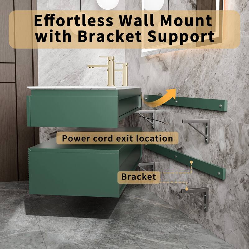 Modland 48" Modern Wall-Mounted Double Sink Bathroom Vanity with Engineered Stone Countertop,LED Light