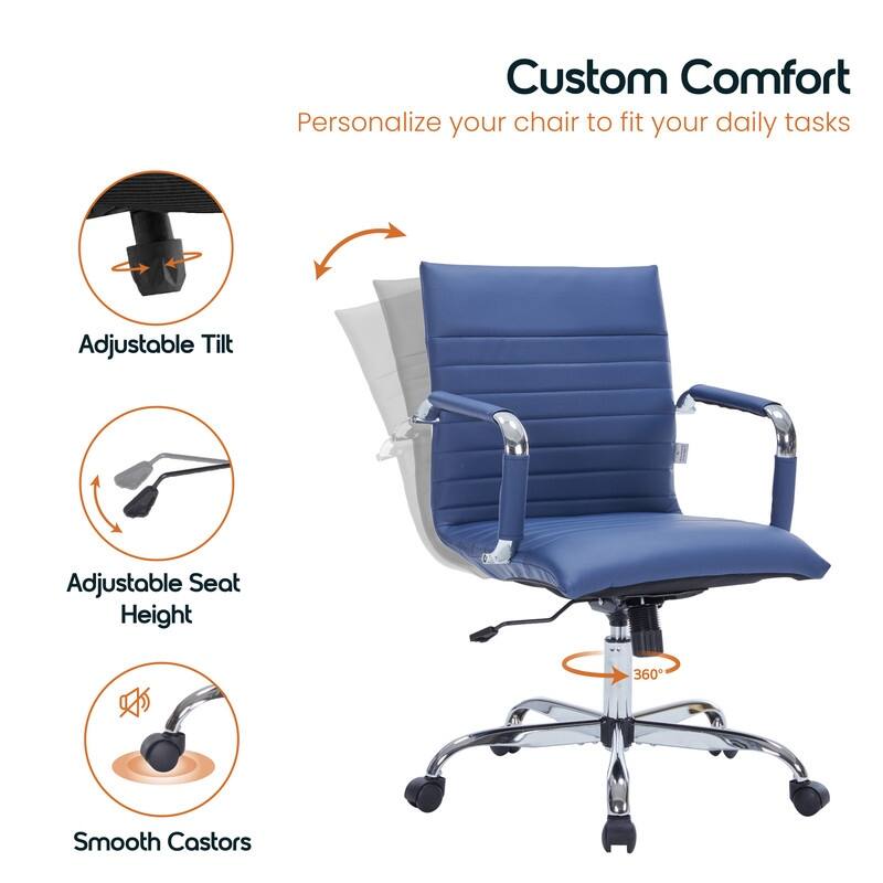 Harris Ergonomic Mid-Back Leather Office Chair with Metal Frame, Adjustable Height, Tilt Lock, and Swivel for Home Office