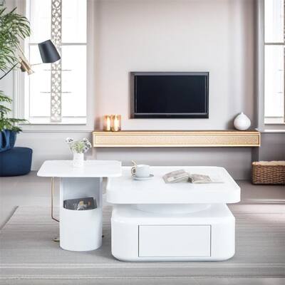 2 Pieces White MDF Square Coffee Table Set for Living Room,Bedroom